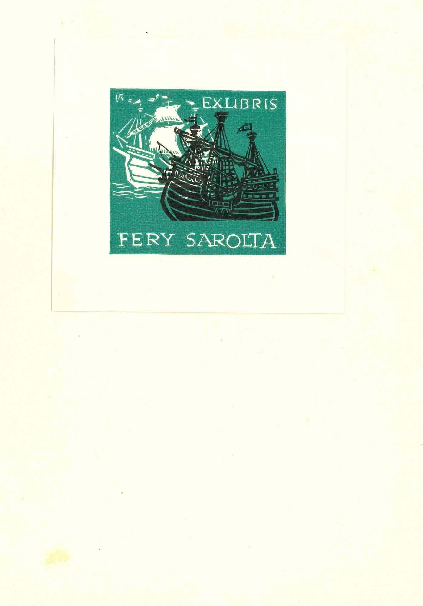 Unknown Figurative Print – Libris Fery Sarolta – Original-Holzschnitt – 1940