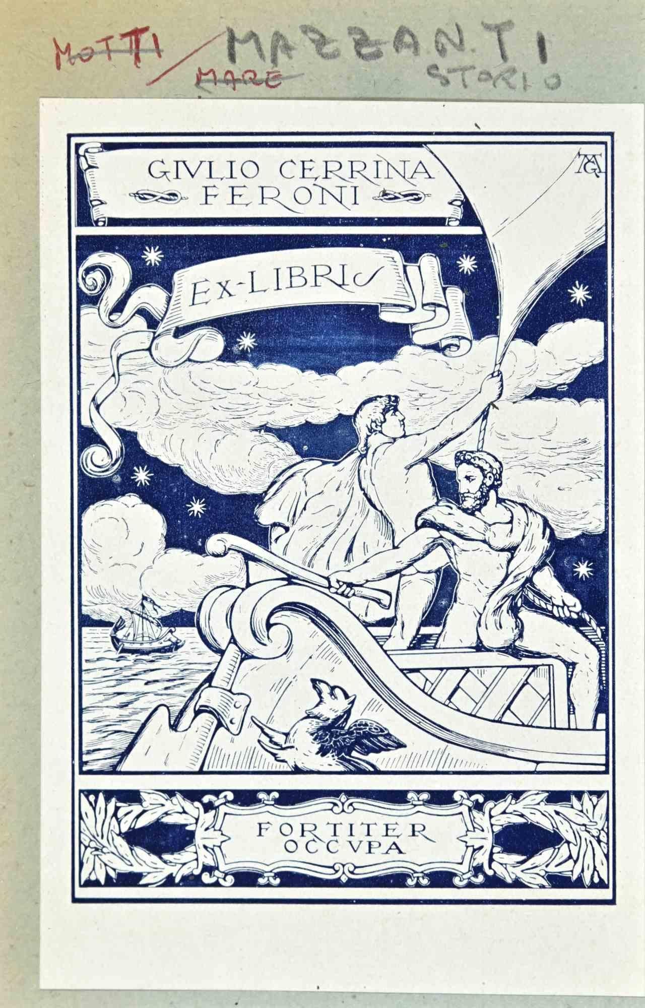 Figurative Print di Unknown - Ex Libris - Fortiter Occvpa - xilografia - metà del XX secolo