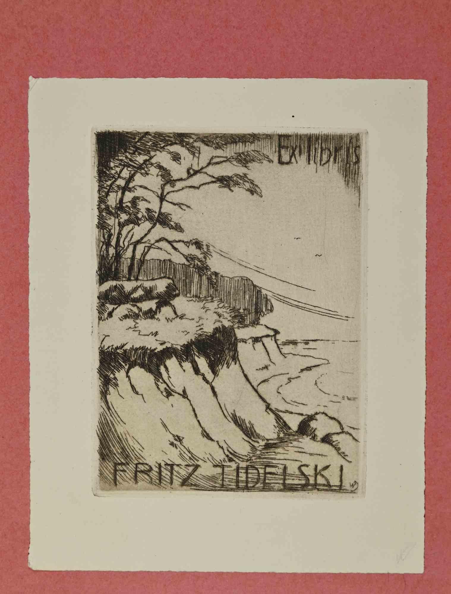 Unknown Figurative Print - Ex-Libris  - Fritz Tidelski - Etching - Mid 20th Century