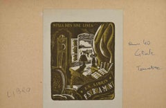 Ex-Libris - F.Serra-Mont - woodcut - Mid 20th Century