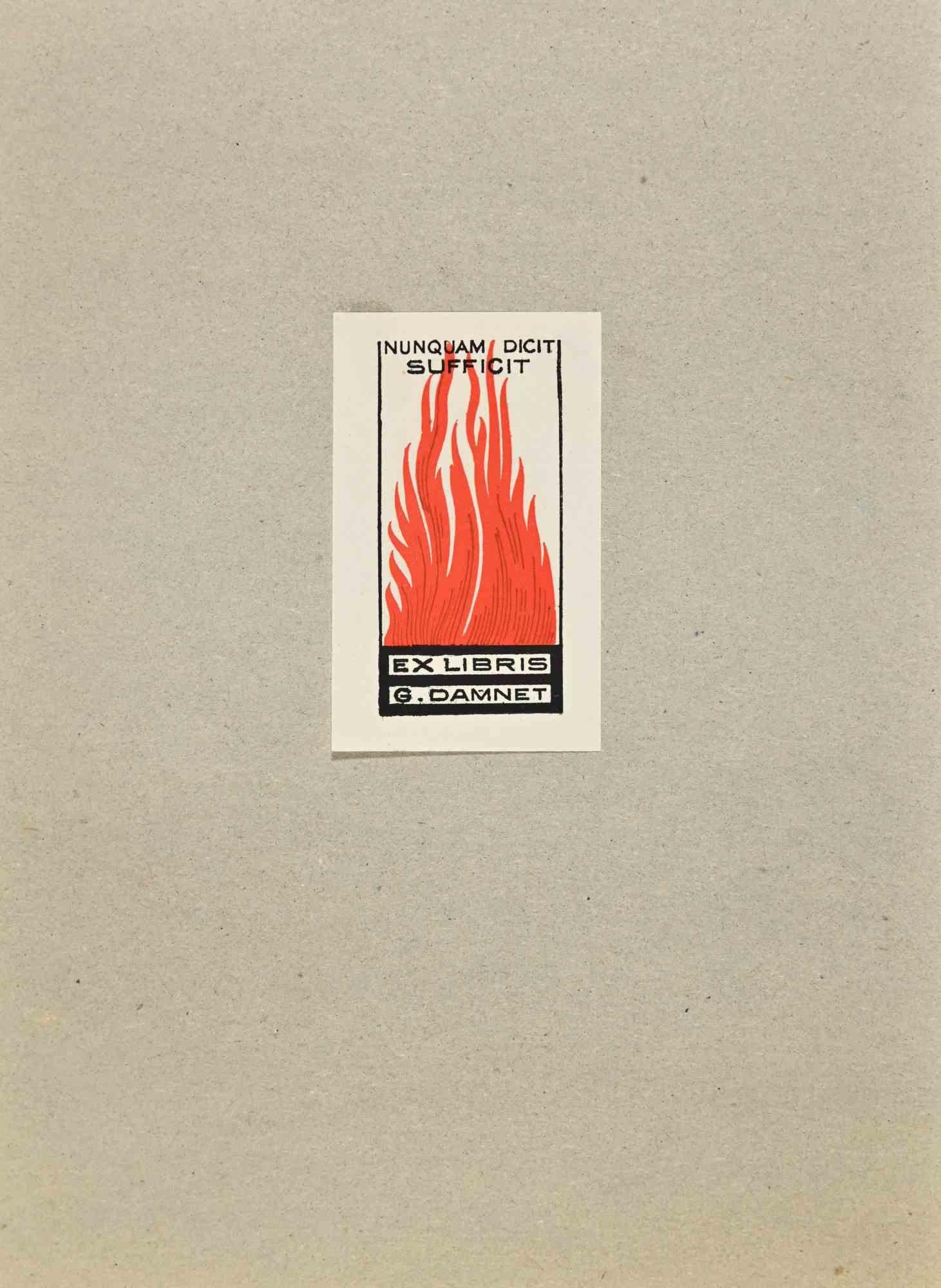 Figurative Print di Unknown - Ex Libris - G. Damnet - Litografia - Metà del XX secolo