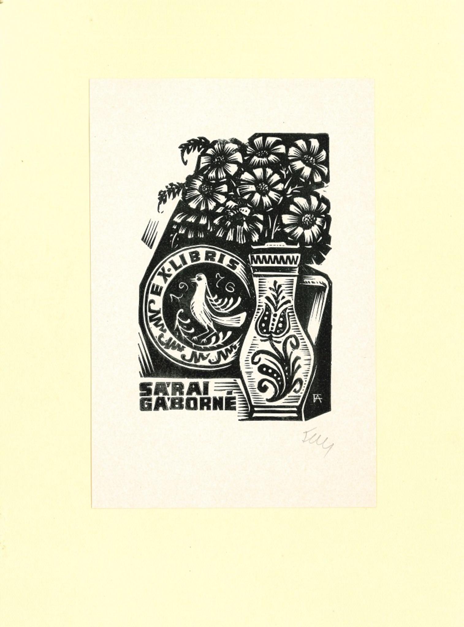 Unknown Figurative Print - Ex Libris Gaborne - Woodcut - Early 20th Century