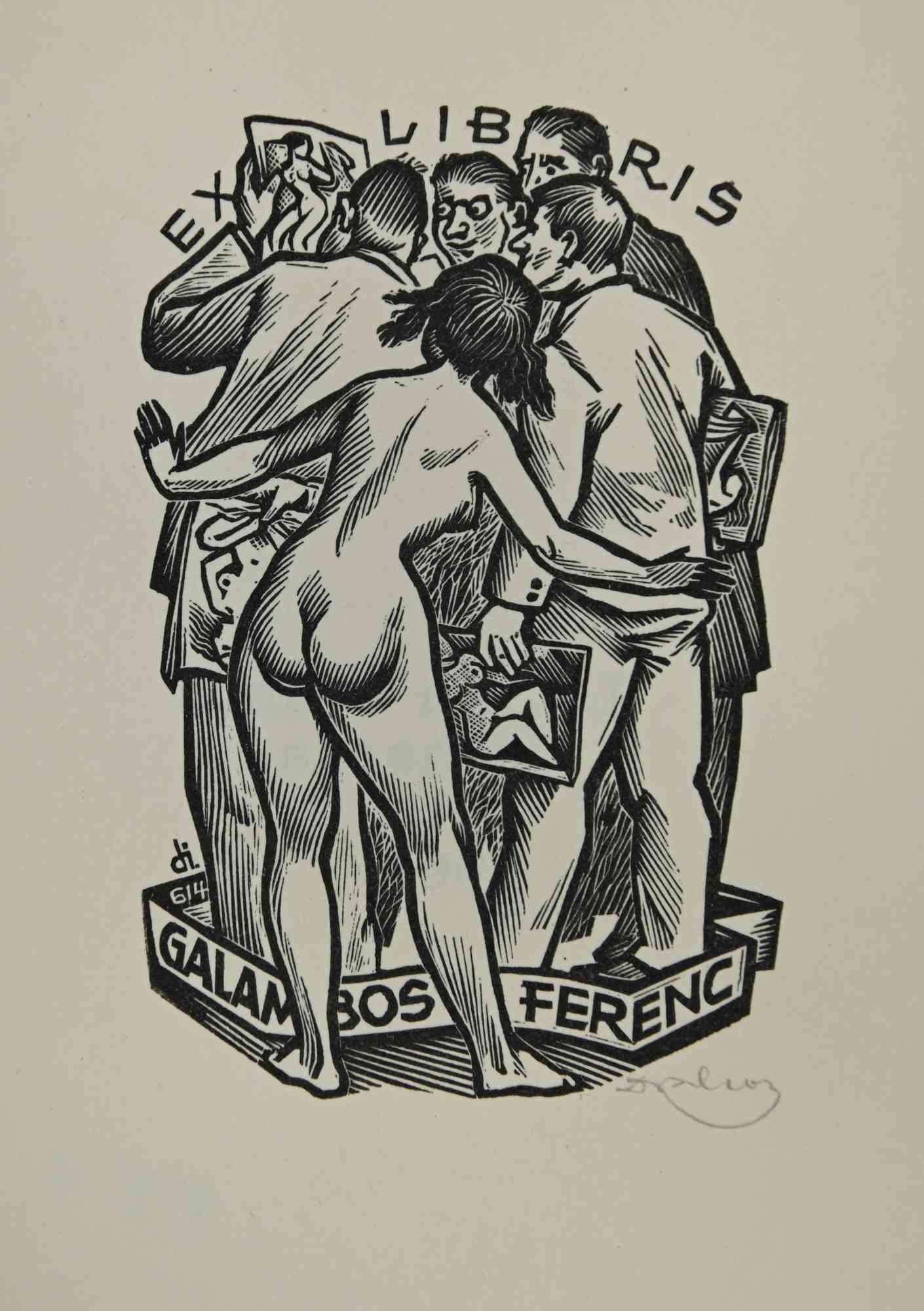 Unknown Figurative Print - Ex-Libris - Galambos Ferenc - Woodcut - Mid 20th Century
