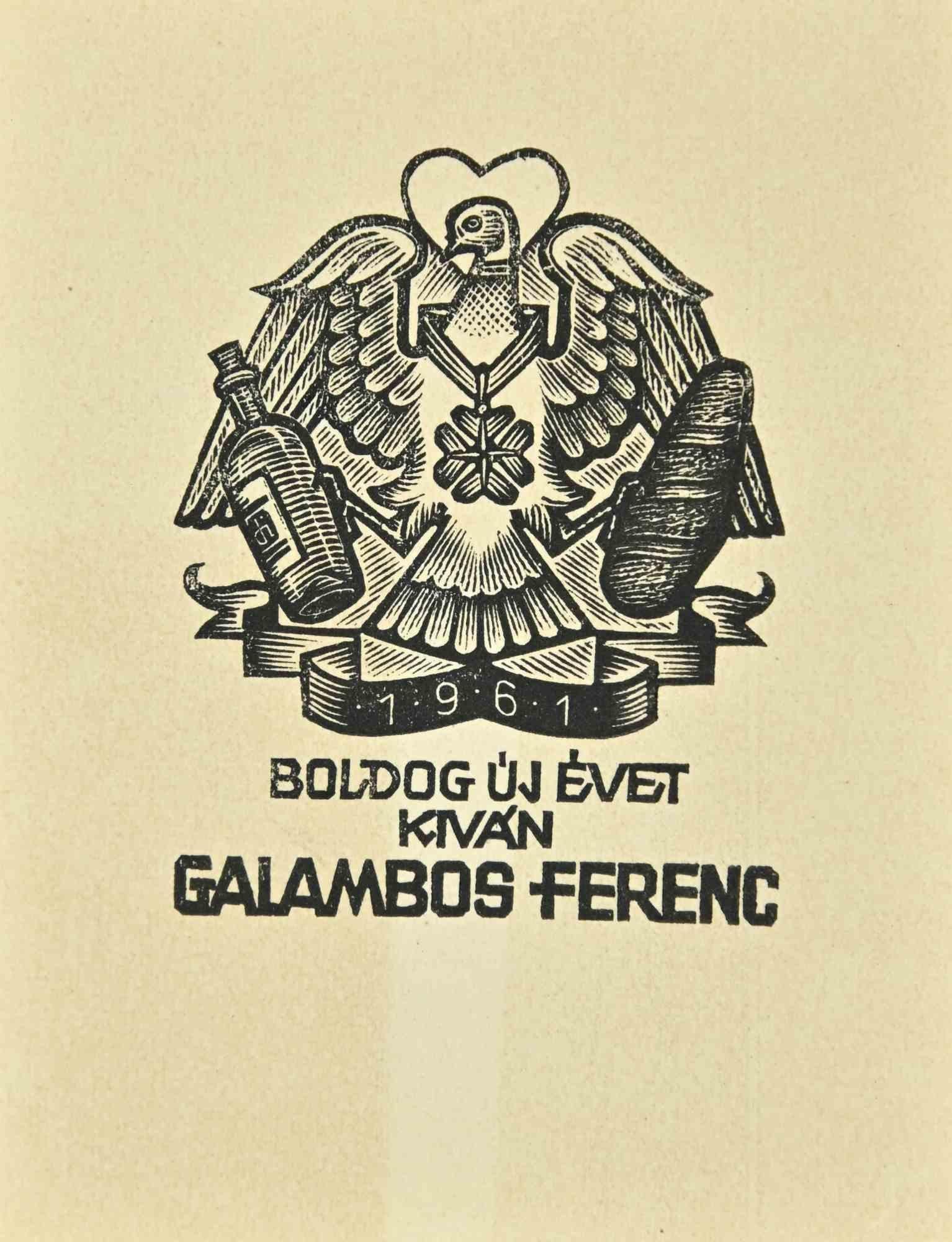 Unknown Figurative Print - Ex Libris - Galambos Ferenc - Woodcut - Mid 20th Century