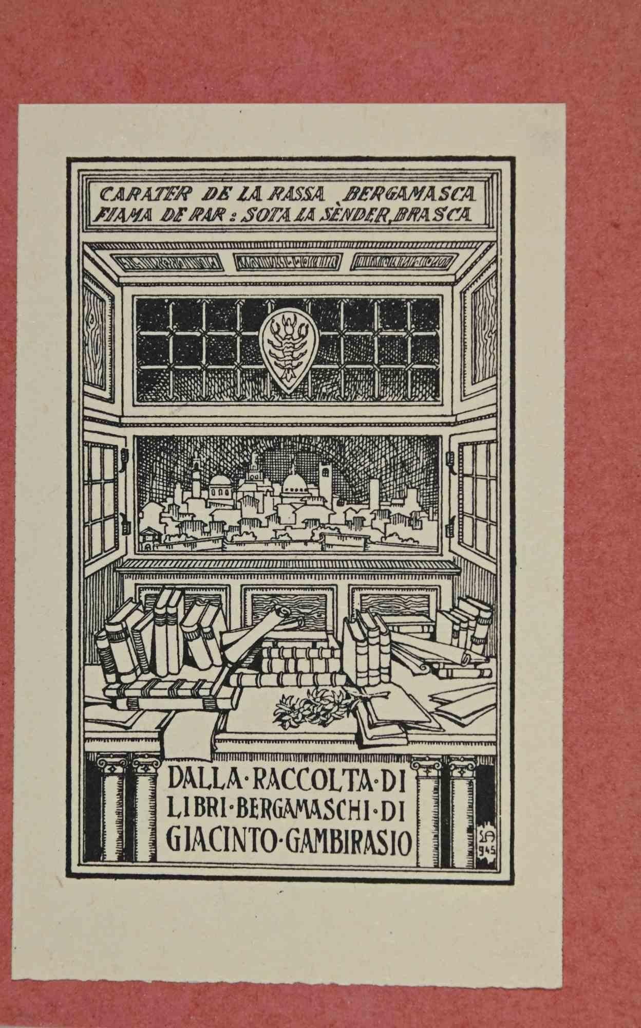 Unknown Figurative Print – Ex-Libris – Giacinto – Holzschnitt – Mitte des 20. Jahrhunderts