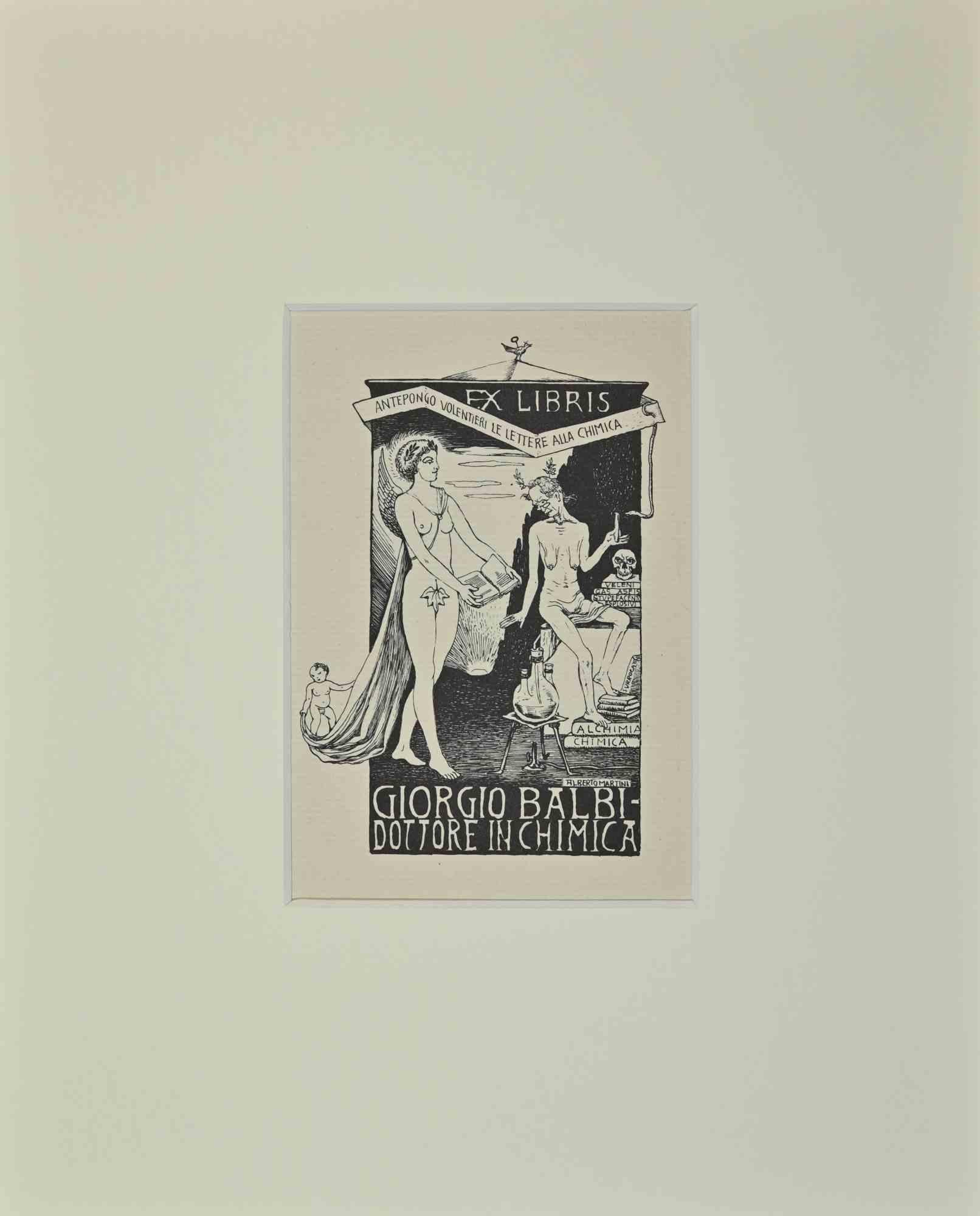 Unknown Figurative Print – Ex Libris  - Giorgio Balbi  Alchimia – Radierung – Mitte des 20. Jahrhunderts