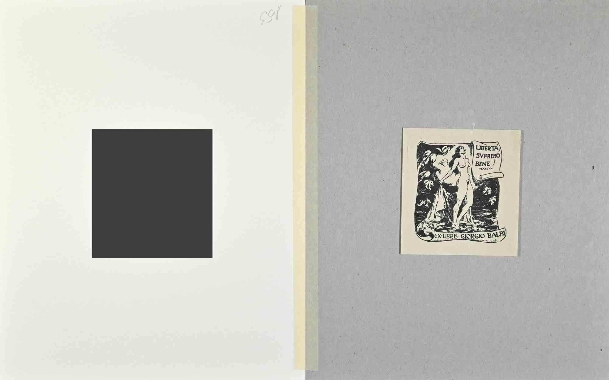 Ex Libris-Giorgio Balbi-Libertà, Supremo Bene!-Holzschnitt - Mitte des 20. – Print von Unknown