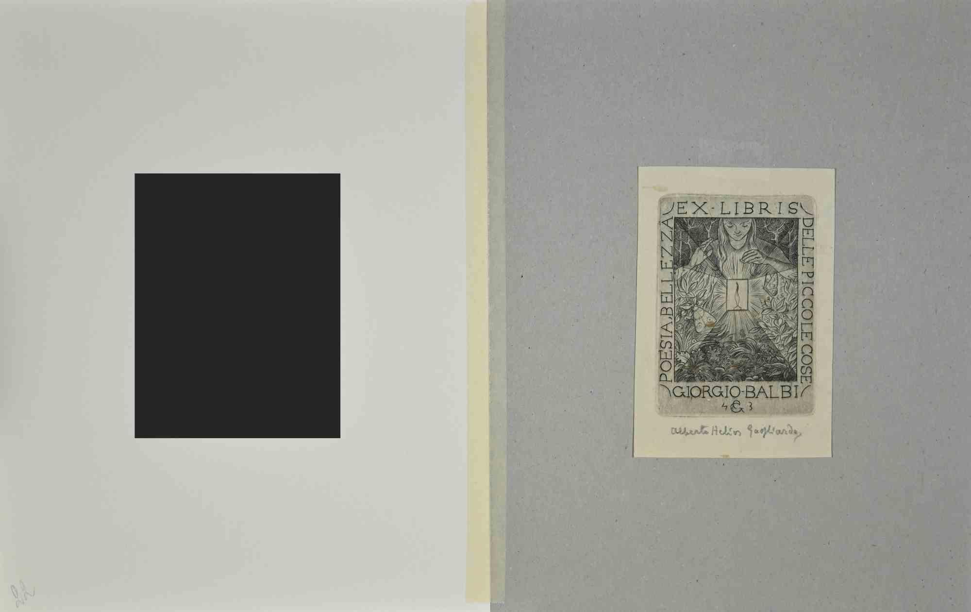 Ex Libris - Giorgio Balbi - Poesia Bellezza - Radierung - Mitte des 20. Jahrhunderts – Print von Unknown