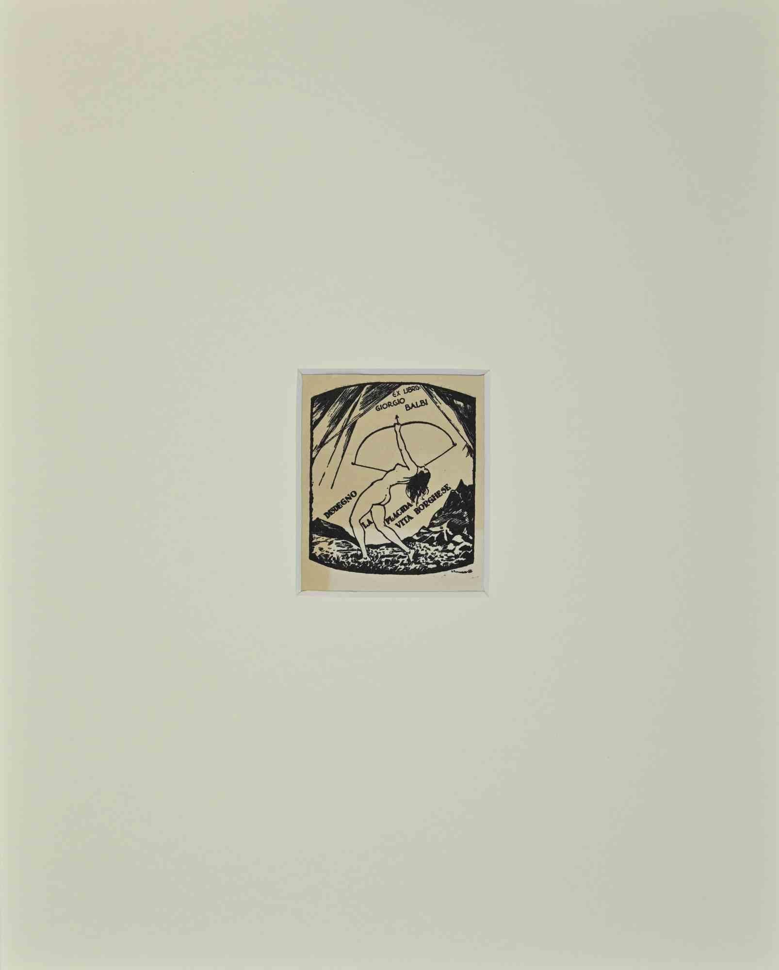 Ex Libris  - Giorgio Balbi  - Vita Borghese - Woodcut - Mid-20th Century