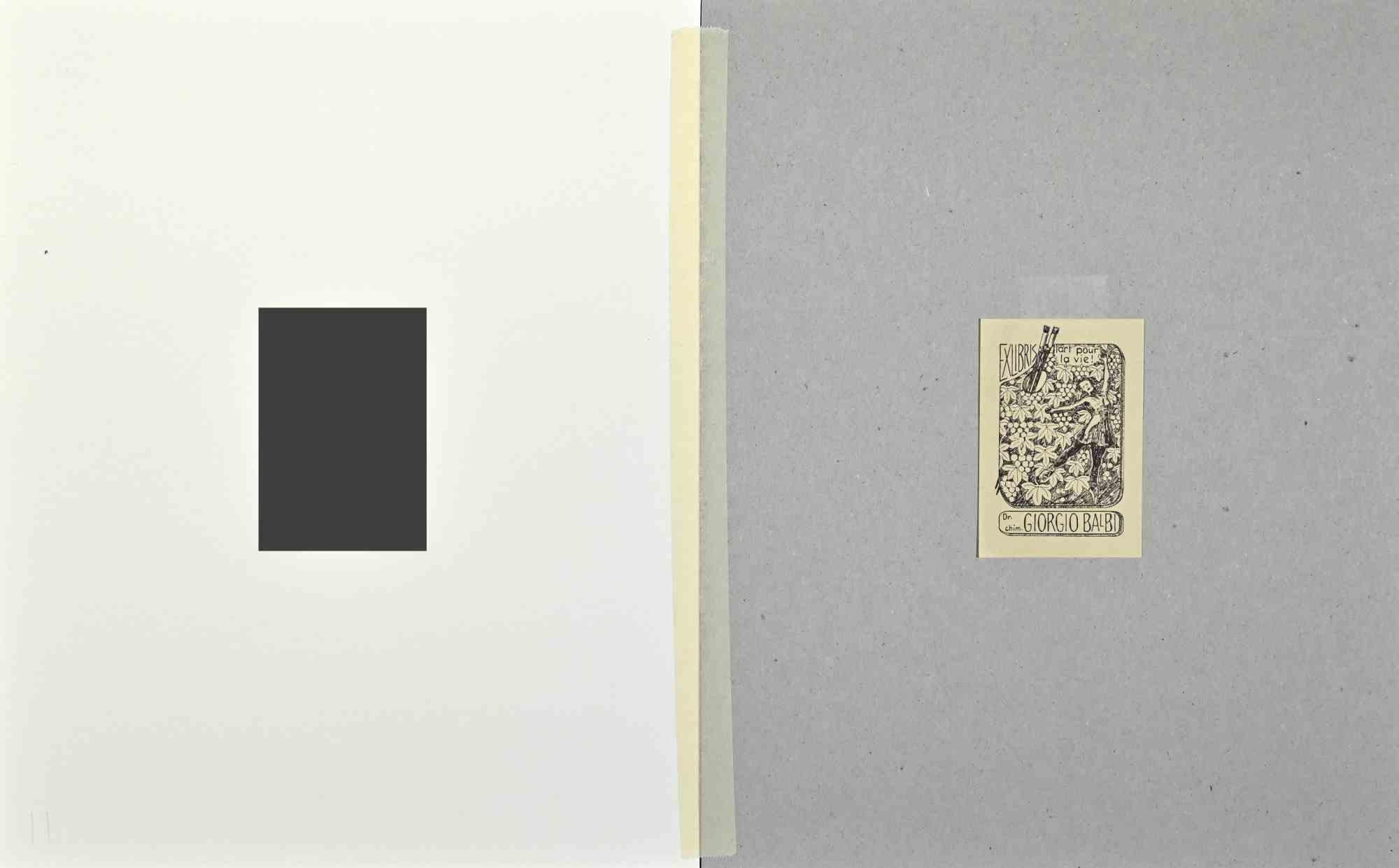 Ex Libris  Giorgio Balbi – Holzschnitt – Mitte des 20. Jahrhunderts – Print von Unknown