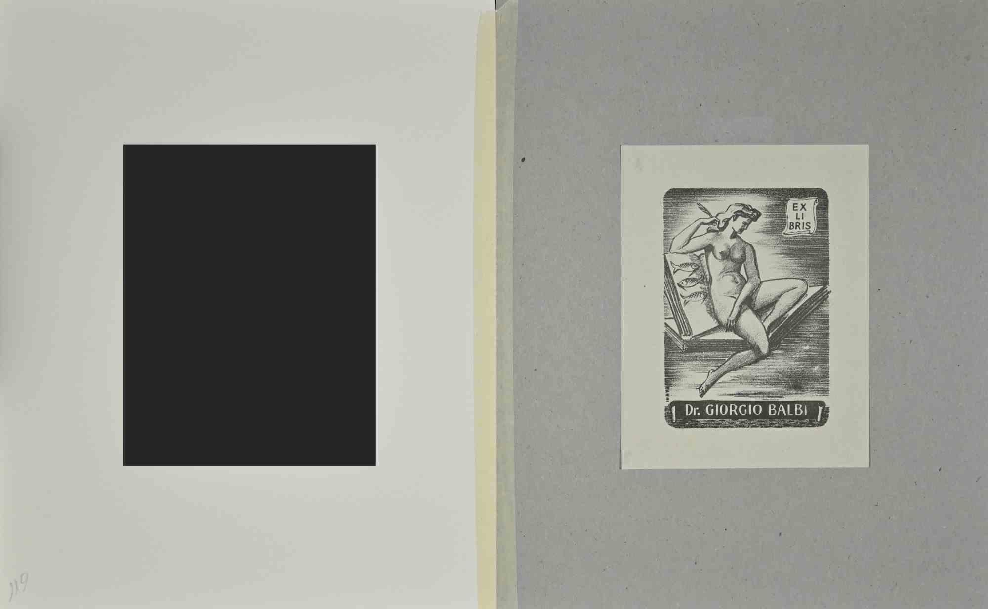 Ex Libris  Giorgio Balbi – Holzschnitt – Mitte des 20. Jahrhunderts – Print von Unknown