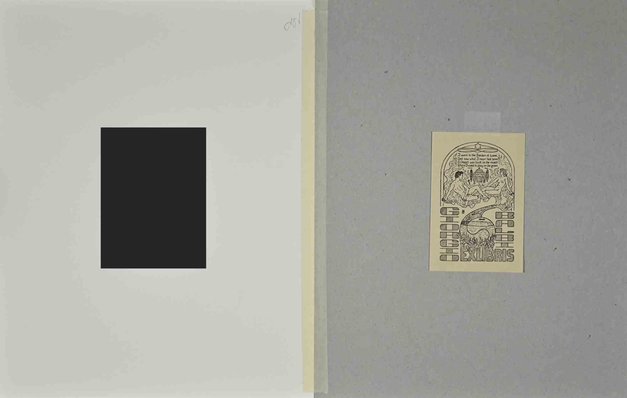 Ex Libris  Giorgio Balbi – Holzschnitt – Mitte des 20. Jahrhunderts – Print von Unknown