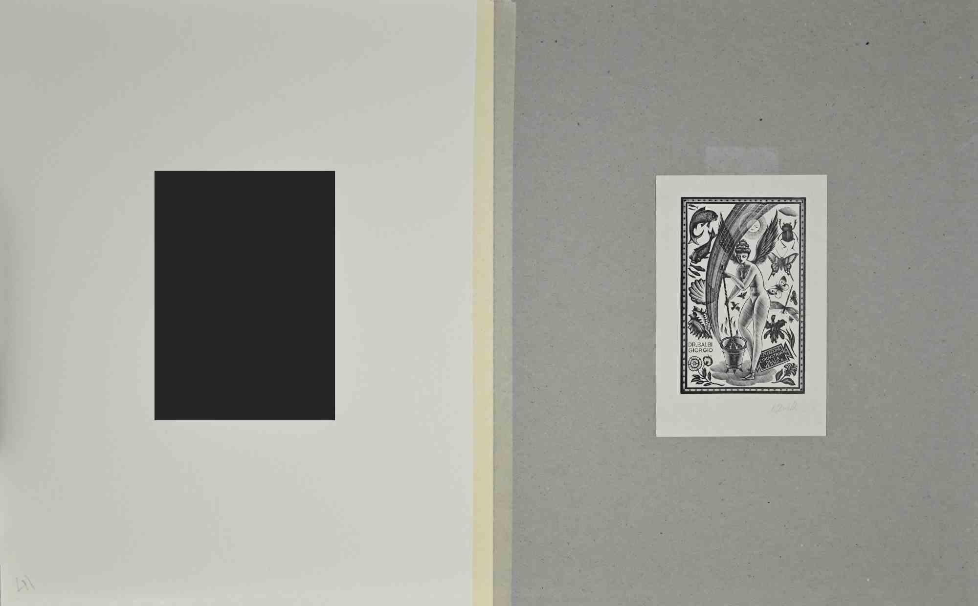 Ex Libris  Giorgio Balbi – Holzschnitt – Mitte des 20. Jahrhunderts – Print von Unknown
