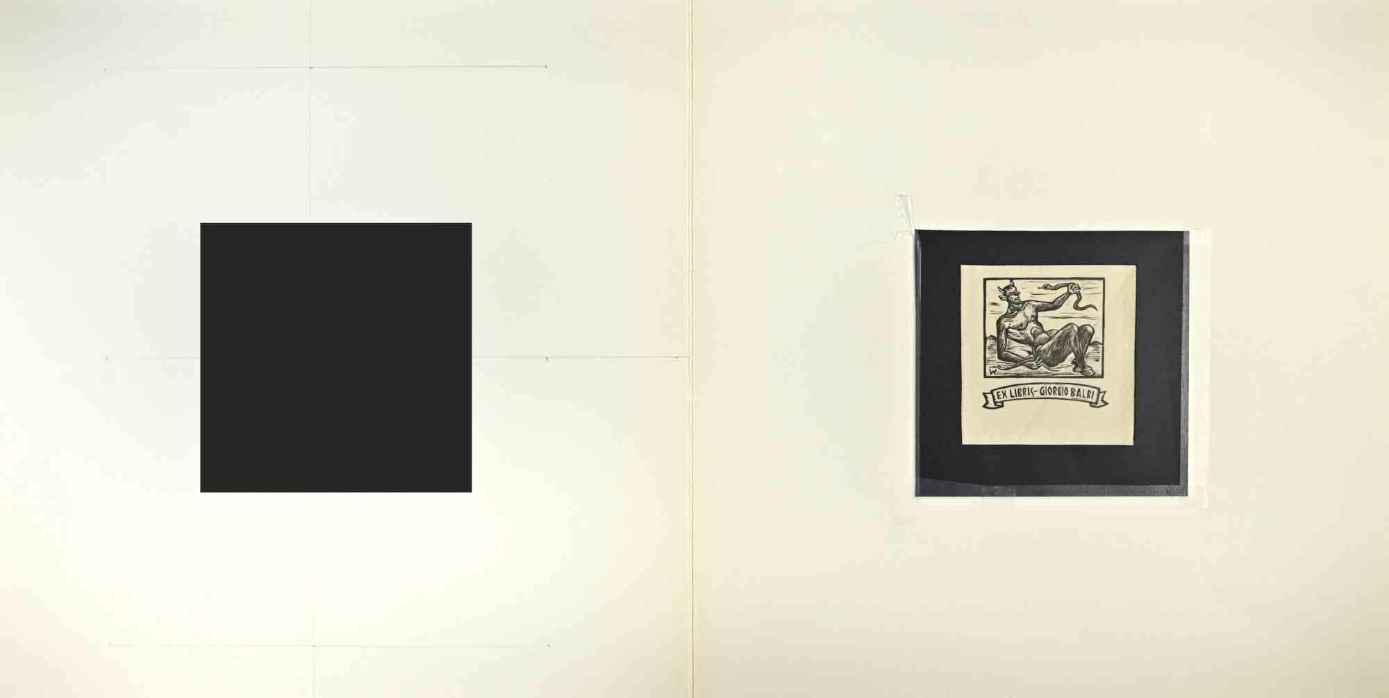 Ex-Libris Giorgio Balbi - Woodcut Print - Mid-20th Century - Beige Figurative Print by Unknown