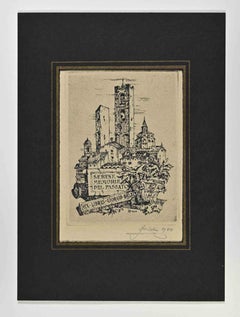 Vintage Ex-Libris Giorgio Balbi - Woodcut Print - Mid-20th Century