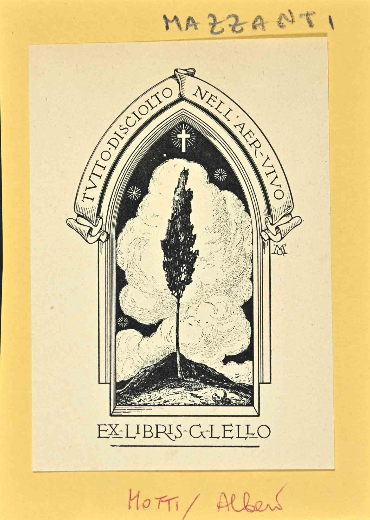 Unknown Figurative Print - Ex Libris - G.Lello - Woodcut - Mid 20th Century