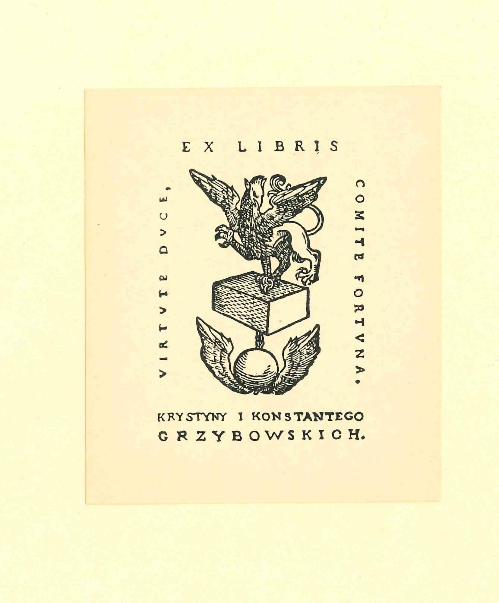 Unknown Figurative Print - Ex Libris Grzybowskioh - Original Woodcut - 1930