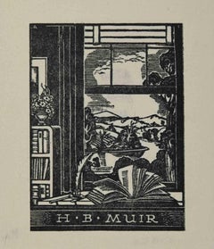 Ex-Libris - I. B&H. Muir - gravure sur bois - Milieu du 20e siècle