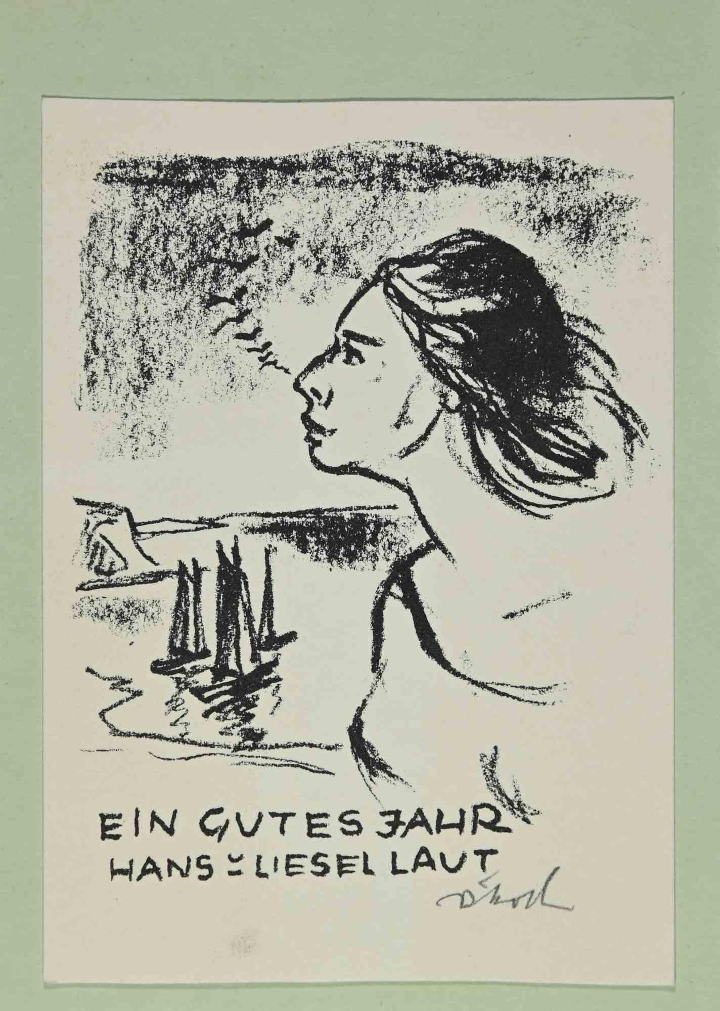 Unknown Figurative Print - Ex-Libris - Hans Liesel Laut - Woodcut - Mid 20th Century