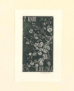 Ex Libris Hejna - Xilografia originale - Metà del XX secolo