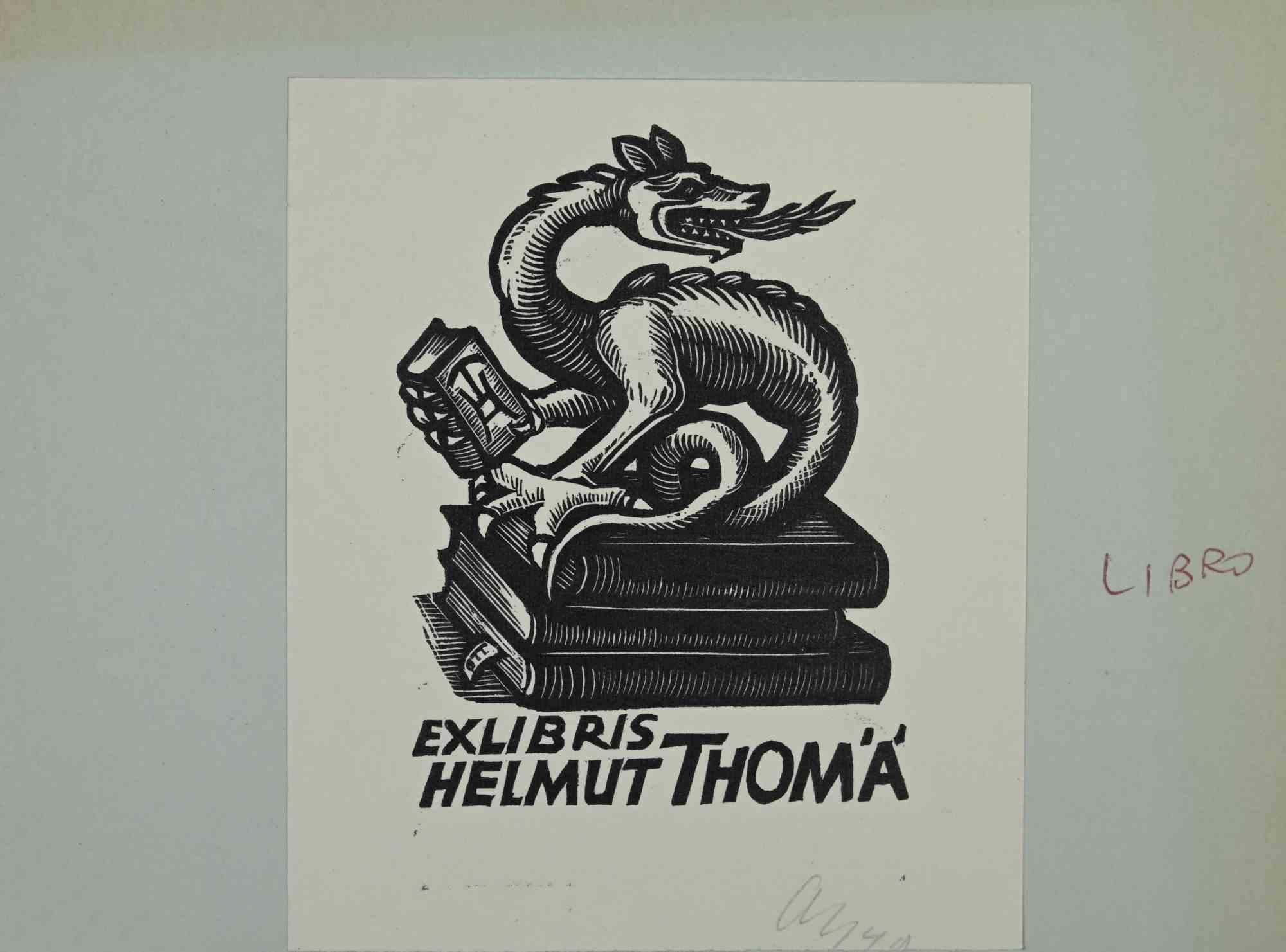 Unknown Figurative Print - Ex-Libris - Helmut Thoma - woodcut - Mid 20th Century