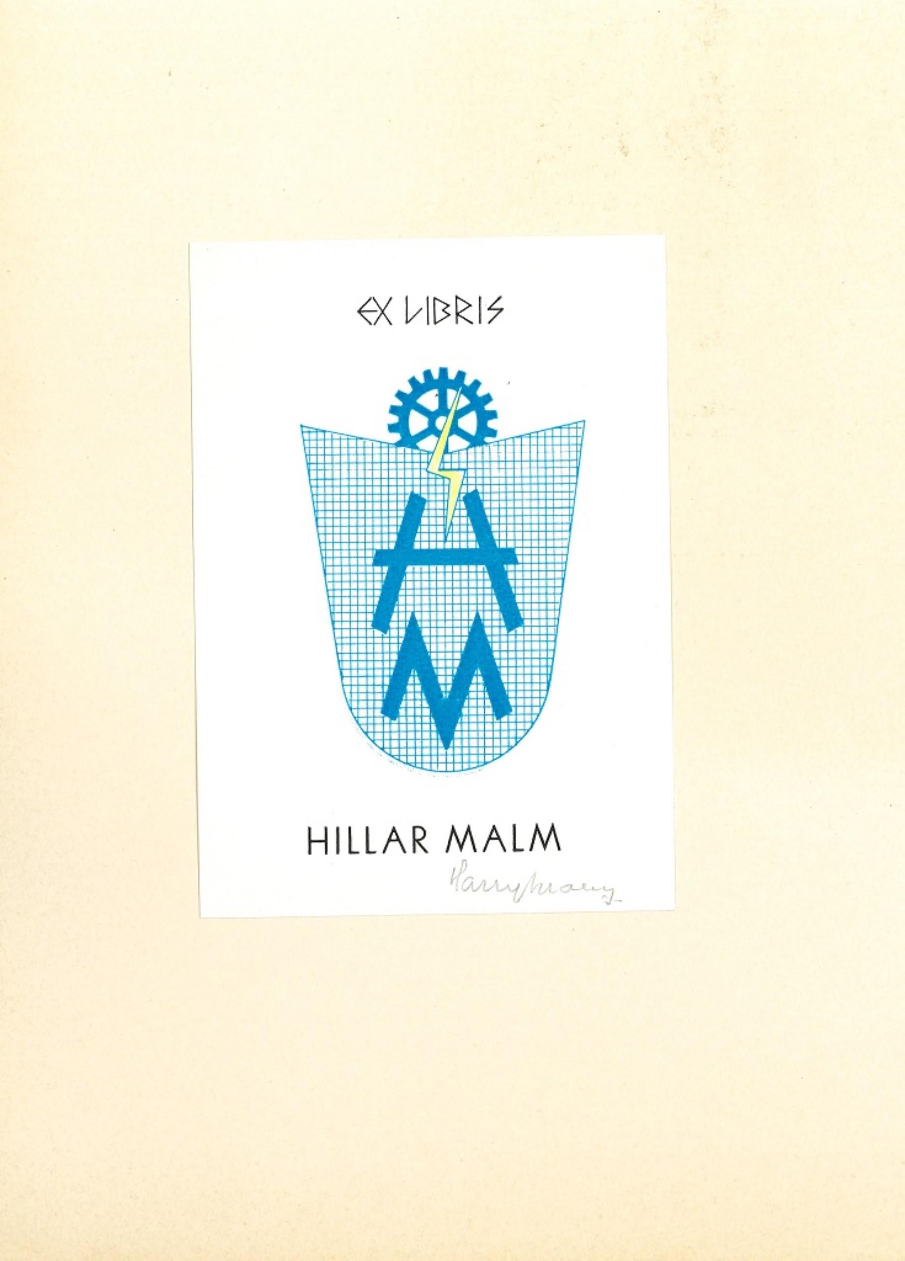 Unknown Abstract Print - Ex Libris Hillar Malm - Original Lithograph - Mid-20th Century
