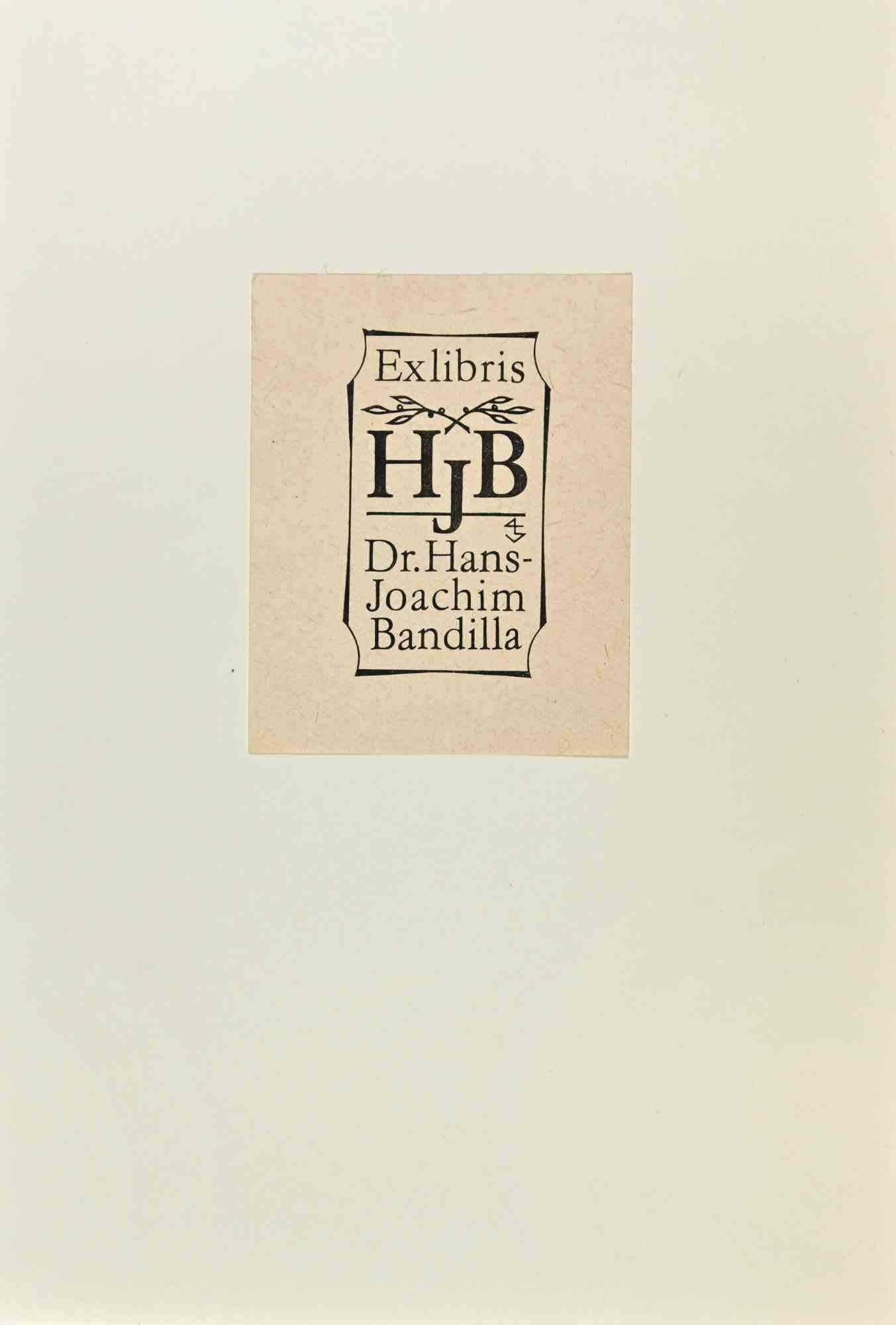 Unknown Figurative Print - Ex Libris HJB - Dr. Hans Joachim Bandilla - Woodcut - Mid 20th Century