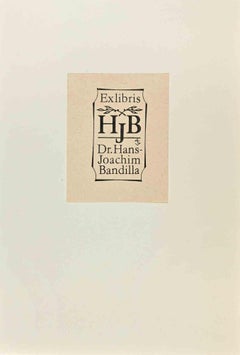 Ex Libris HJB - Dr. Hans Joachim Bandilla - Woodcut - Mid 20th Century