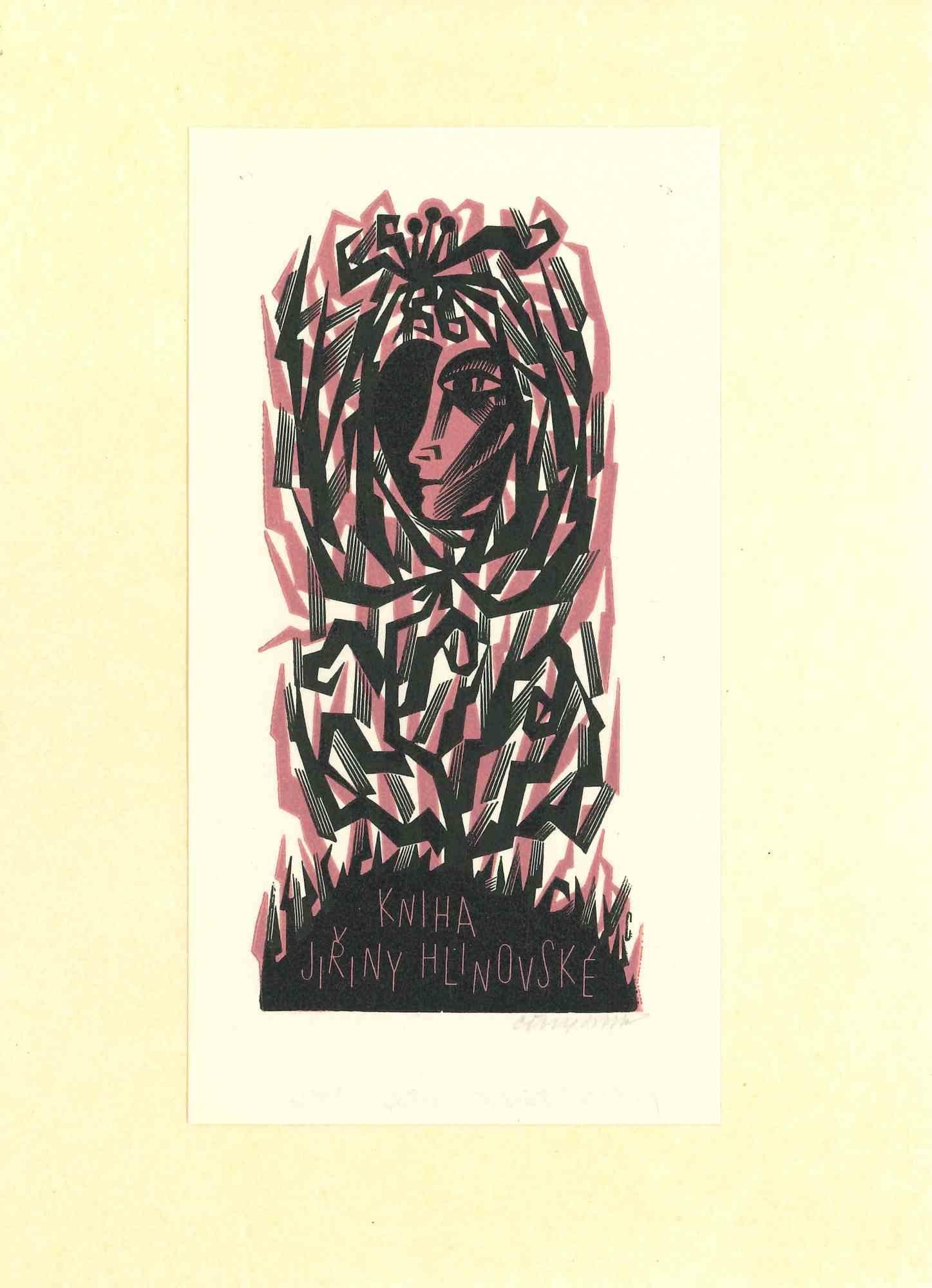 Unknown Figurative Print - Ex Libris Hlinovské - Original Woodcut - 1968