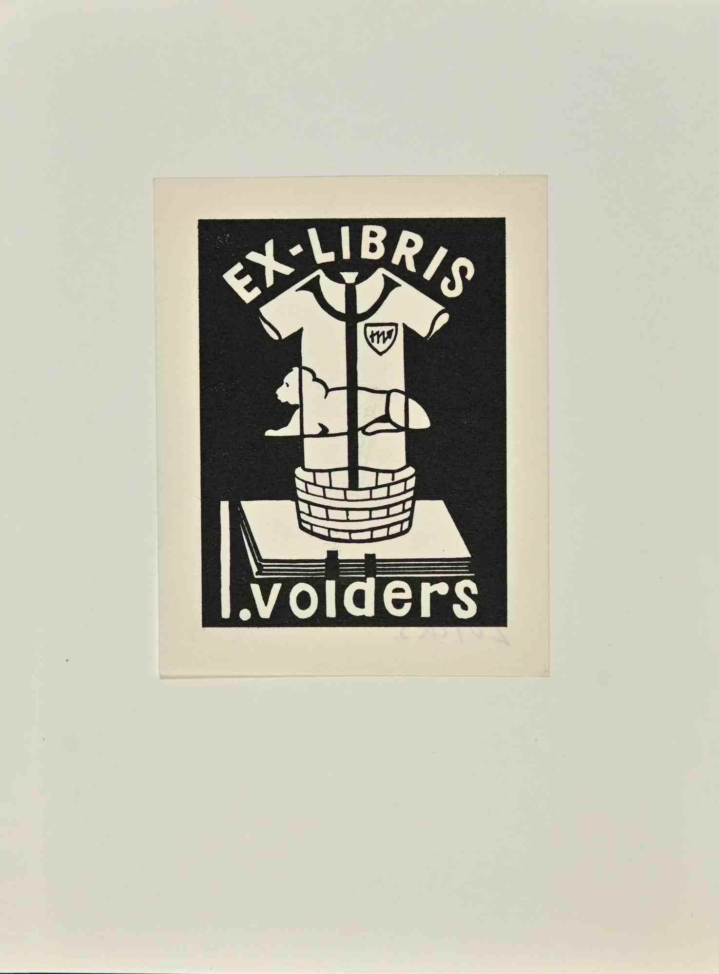Unknown Figurative Print - Ex Libris -I. Volders - Woodcut - Mid-20th century
