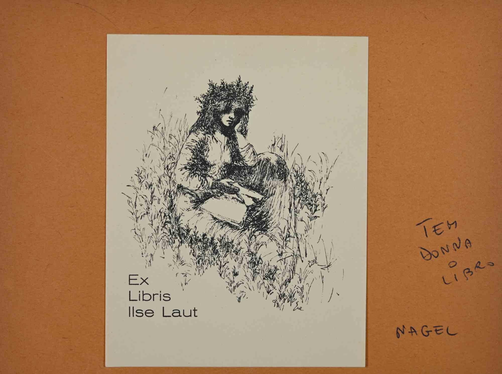 Unknown Figurative Print – Ex-Libris – Ilse Laut – Holzschnitt – Mitte des 20. Jahrhunderts