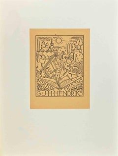 Ex Libris -Inter Folia Fructus. G.J.H. Hendriks - Woodcut - Mid-20th century