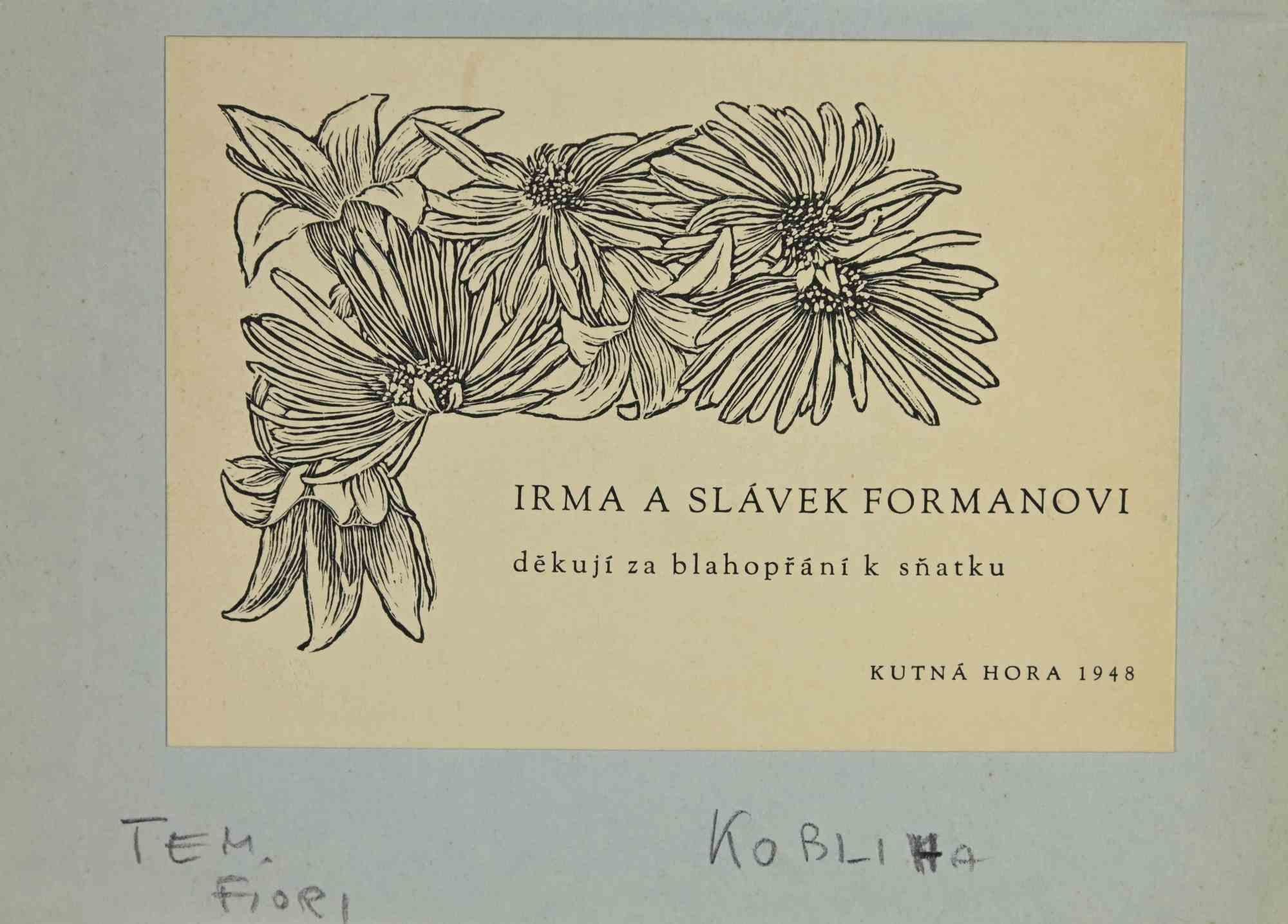 Unknown Figurative Print – Ex Libris - Irma A Slàvek Formanovi - Holzschnitt von F. Kobliha - 1947