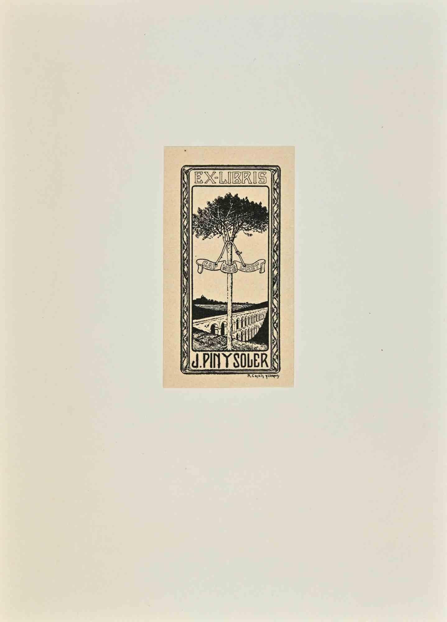  Ex Libris – J. Piny Soler – Holzschnitt – Mitte des 20. Jahrhunderts