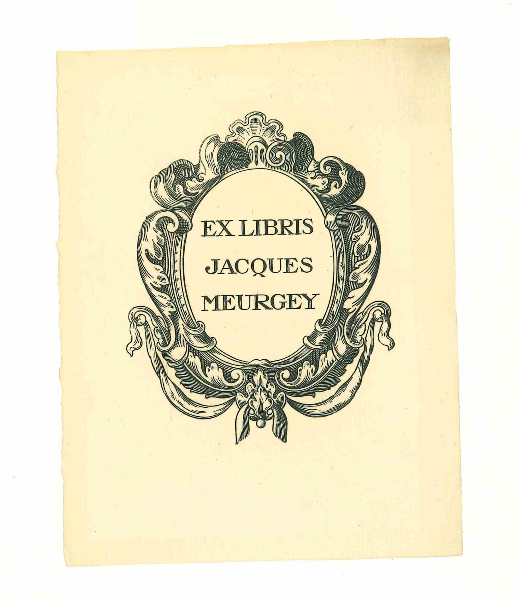 Unknown Figurative Print - Ex Libris Jacques Meurgey - Original Woodcut - 1950s