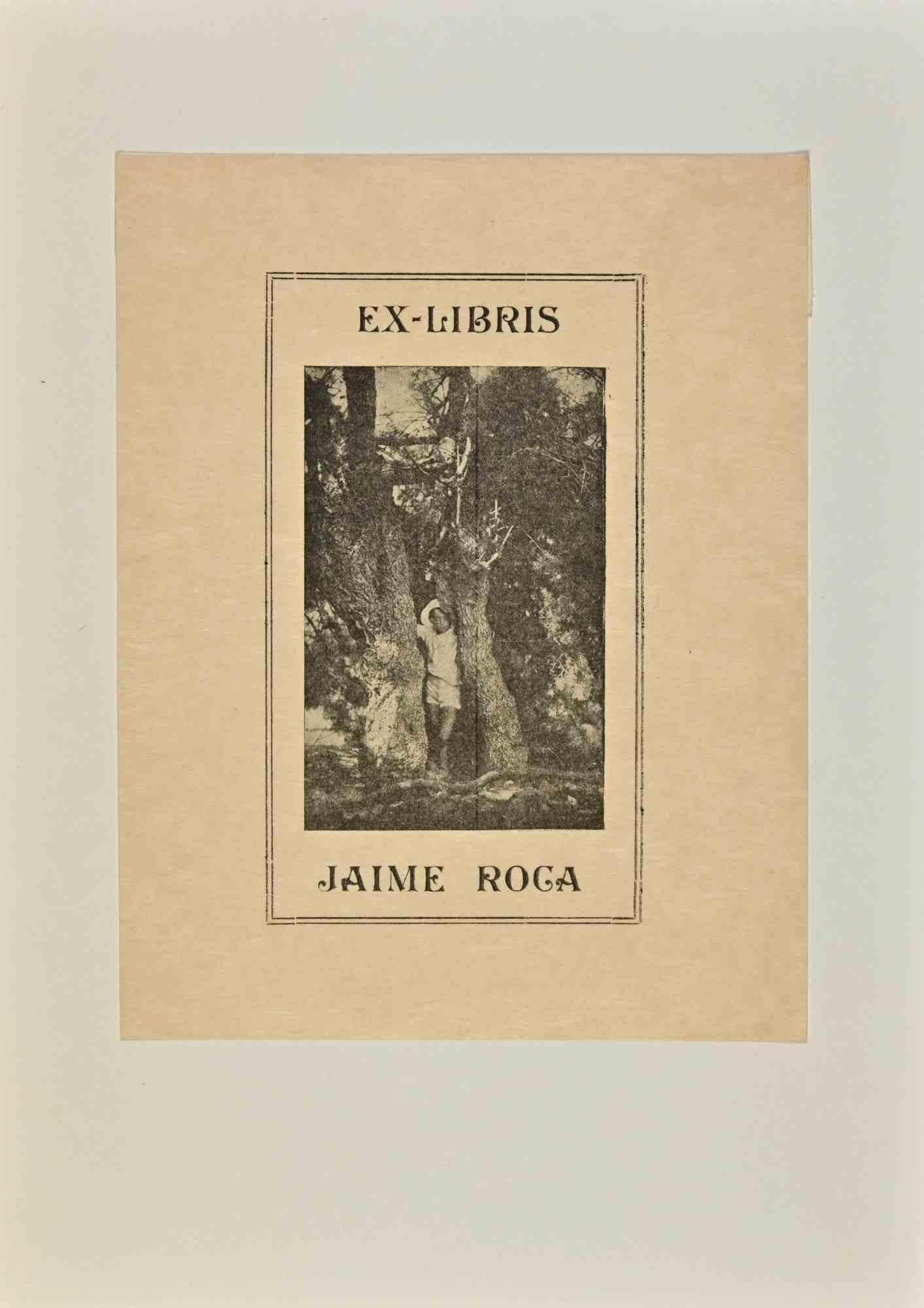 Unknown Figurative Print - Ex Libris - Jaime Roca - Woodcut - Mid 20th Century
