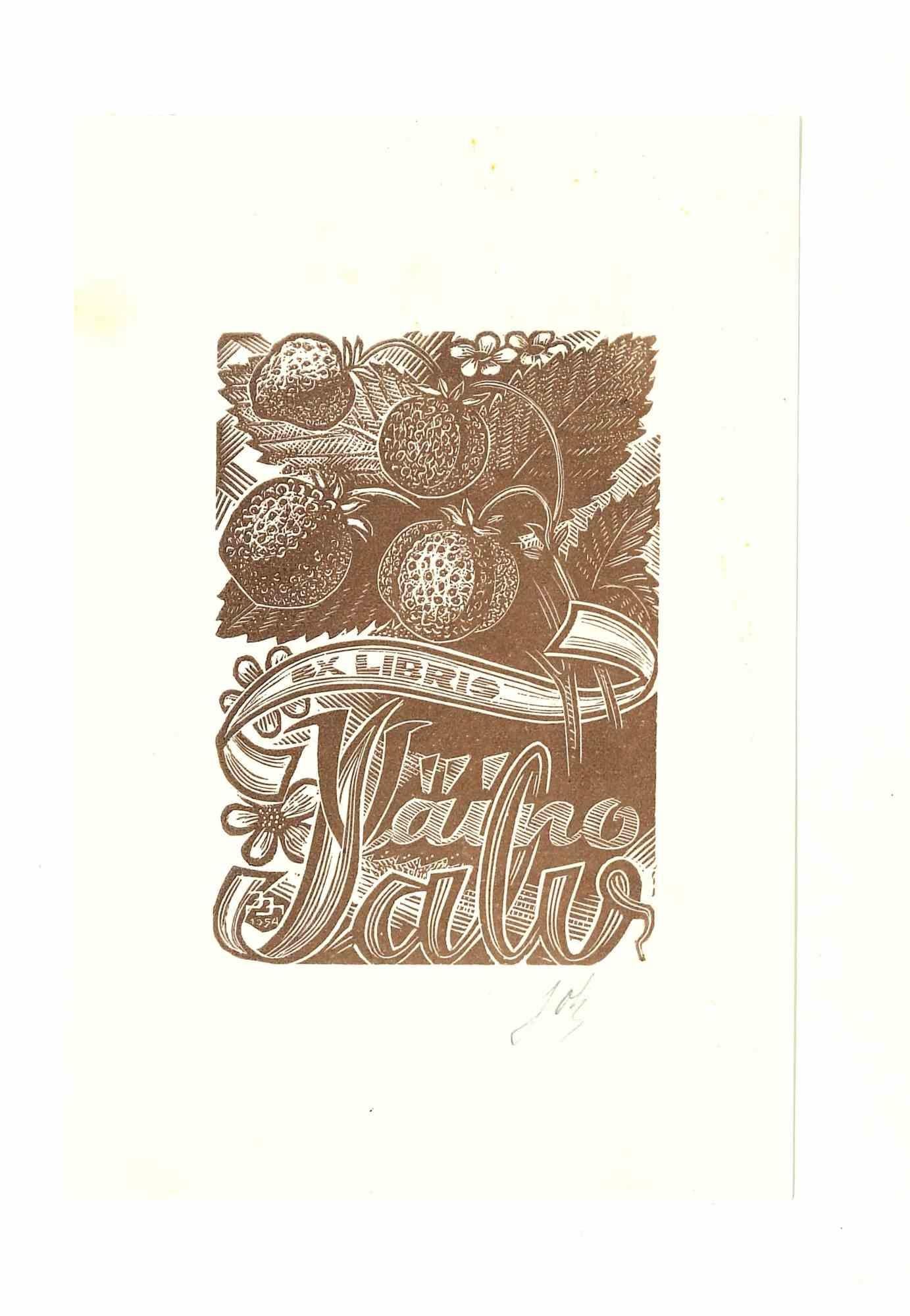 Ex Libris Jalu - Original Woodcut - 1950s