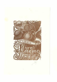 Vintage Ex Libris Jalu - Original Woodcut - 1950s