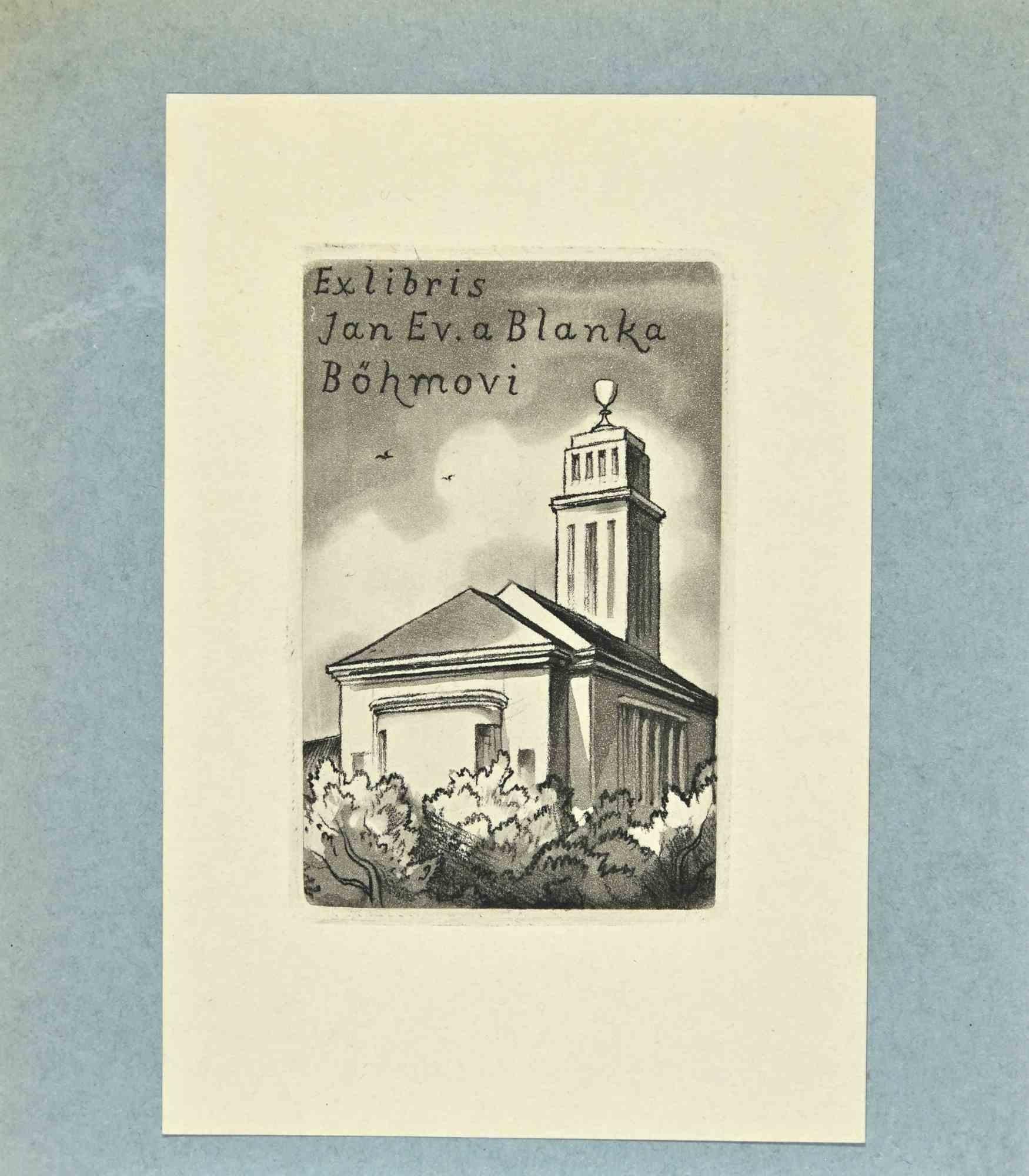 Unknown Figurative Print - Ex Libris - Jan Ev. a Blanka - Woodcut - Mid 20th Century