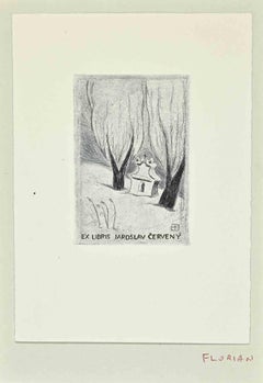 Ex Libris - Jaroslav Cerveny - Woodcut - Mid 20th Century