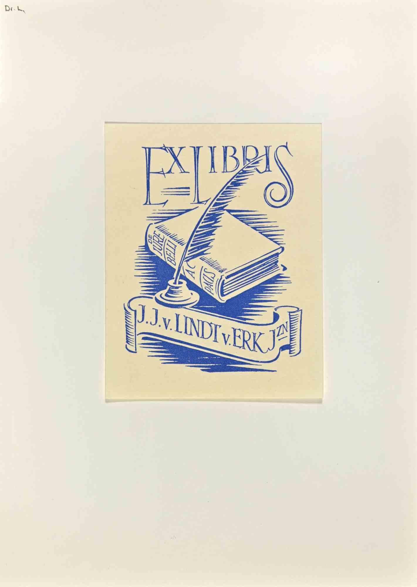 Ex Libris - J.J. V. Lindt - woodcut - Mid 20th Century