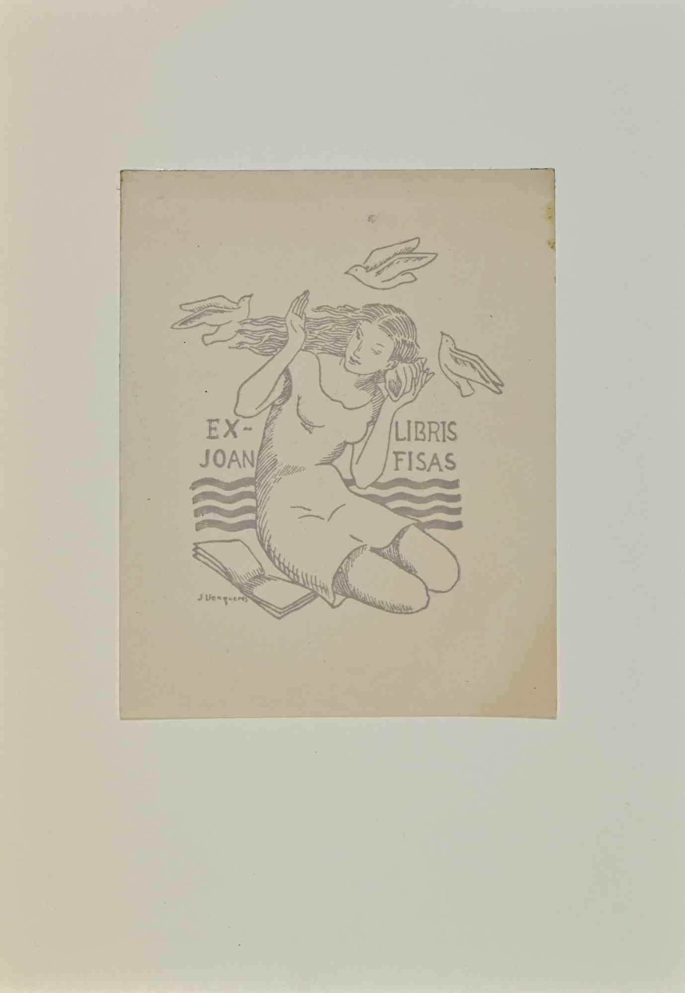 Ex Libris - Joan Fisas - Gravure sur bois - Milieu du XXe siècle