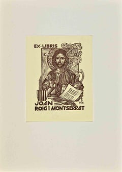 Ex Libris Joan Roig I Montserrat - Grabado xilográfico - Mediados del siglo XX