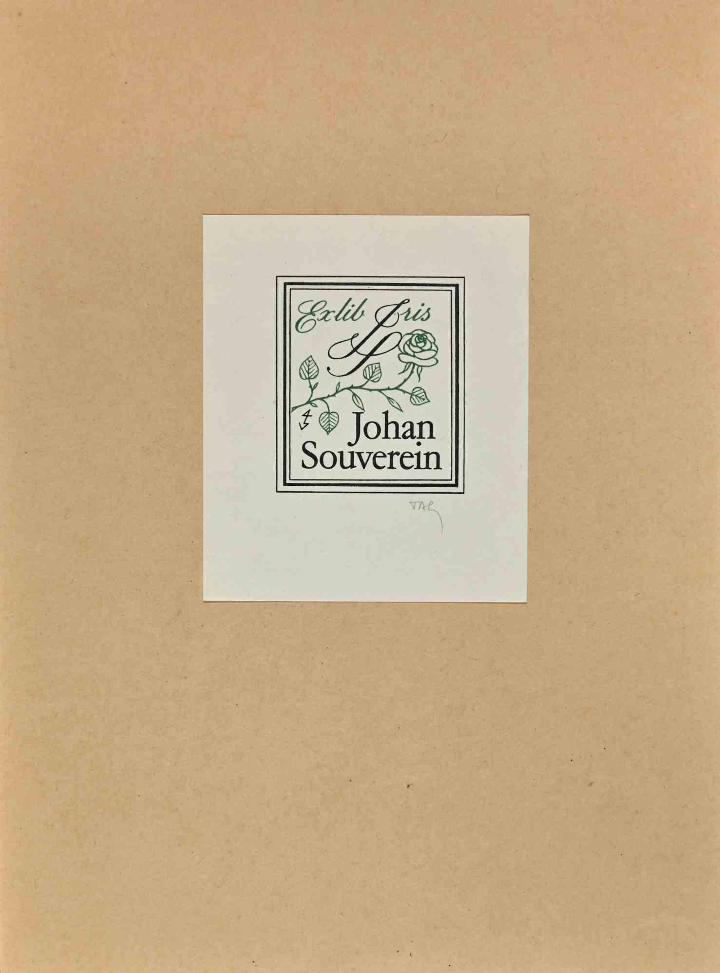 Unknown Landscape Print – Ex Libris – Johan Souverein – Holzschnittdruck – Mitte des 20. Jahrhunderts