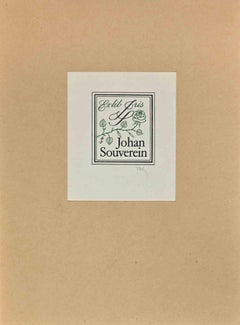 Vintage  Ex Libris - Johan Souverein - Woodcut Print - Mid-20th Century