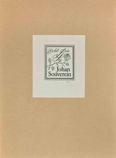 Vintage Ex Libris - Johan Souverein - Woodcut Print - Mid-20th Century