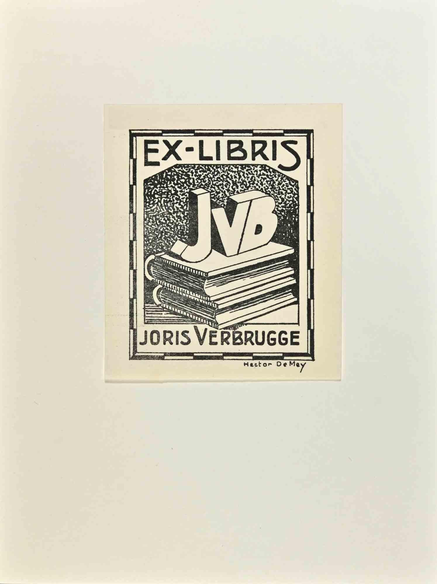 Unknown Figurative Print – Ex Libris – Joris Verbrugge – Holzschnitt – Mitte des 20. Jahrhunderts