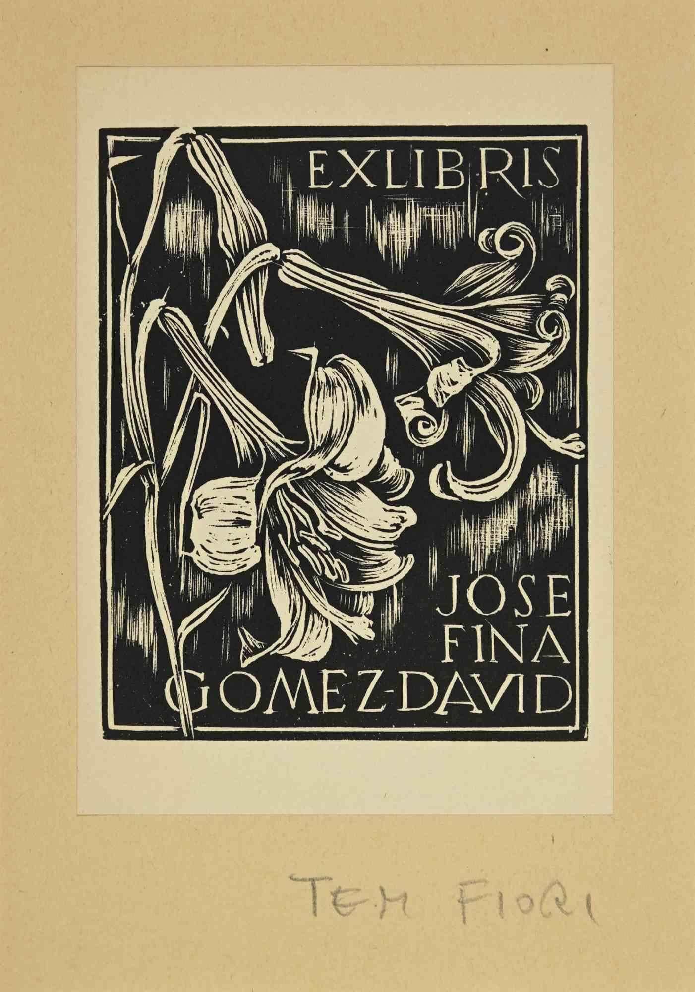 Unknown Figurative Print - Ex Libris - Jose Fina Gomez - David - Mid 20th Century
