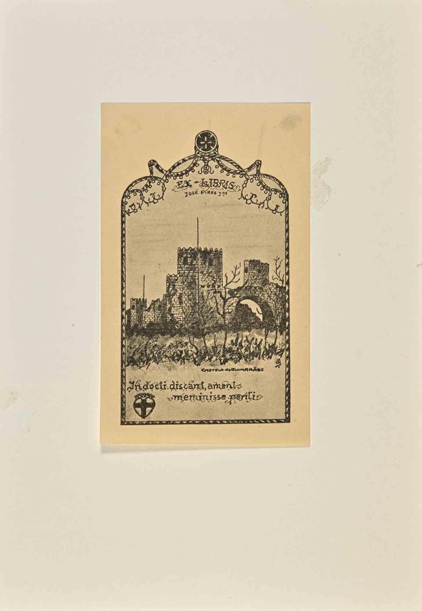Unknown Figurative Print - Ex-Libris José Pires - Guimarães Castle - Woodcut - Early 20th Century
