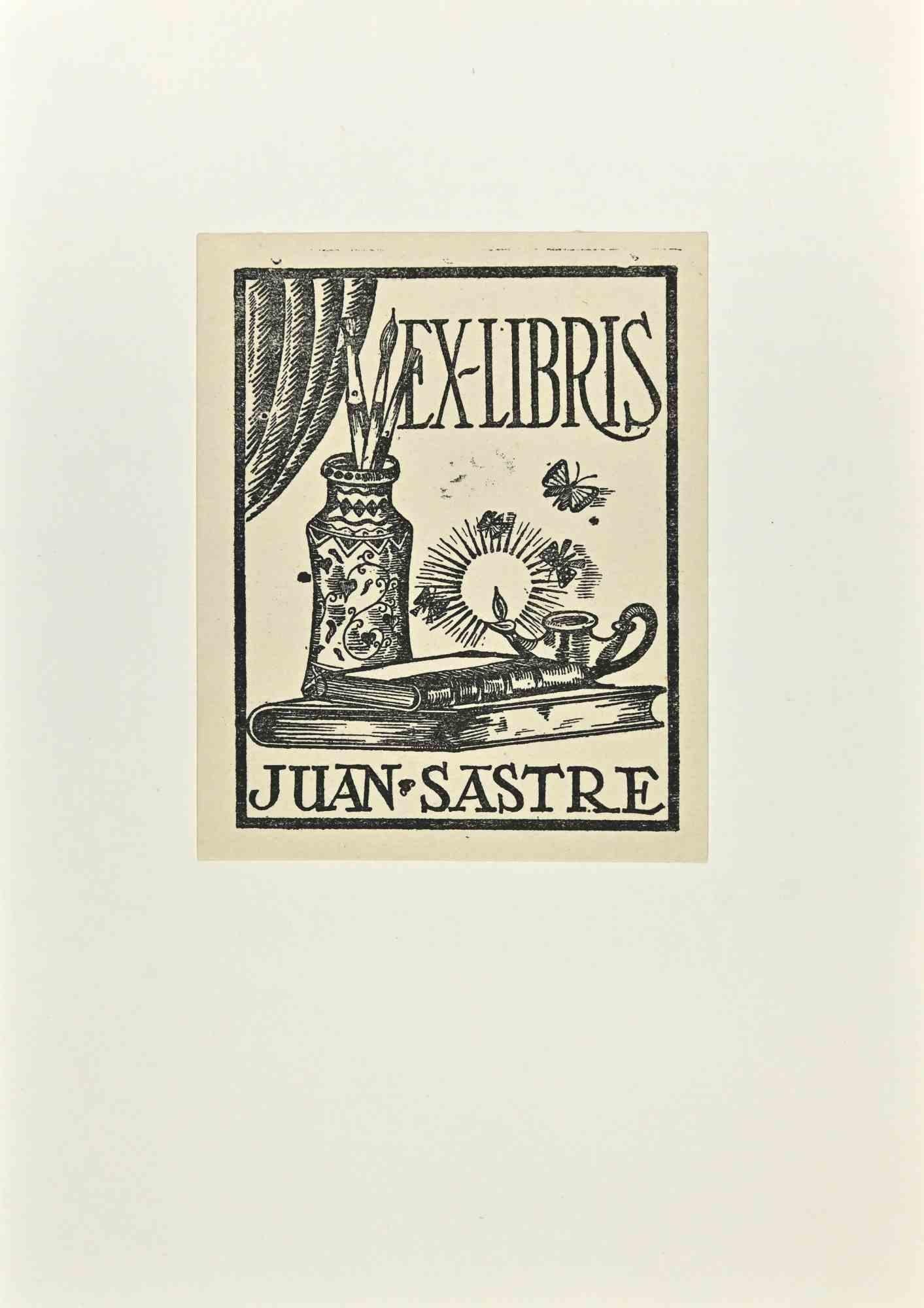 Unknown Figurative Print - Ex Libris - Juan Sastre - Woodcut - Mid 20th Century